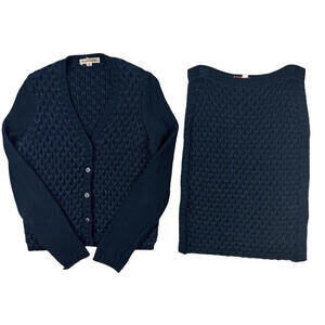 See By Chloe Knit Cardigan Sweater & Skirt Set Navy Blue Size 4 US | 31 W